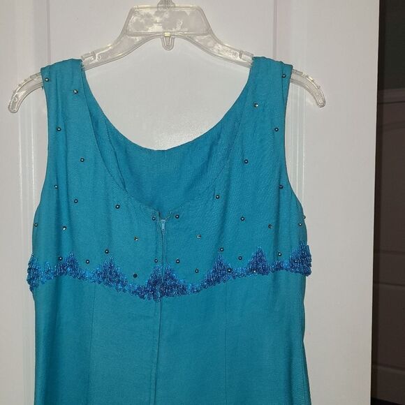 Vintage Teal R&K Originals Beaded Sheath Dress - Picture 4 of 11